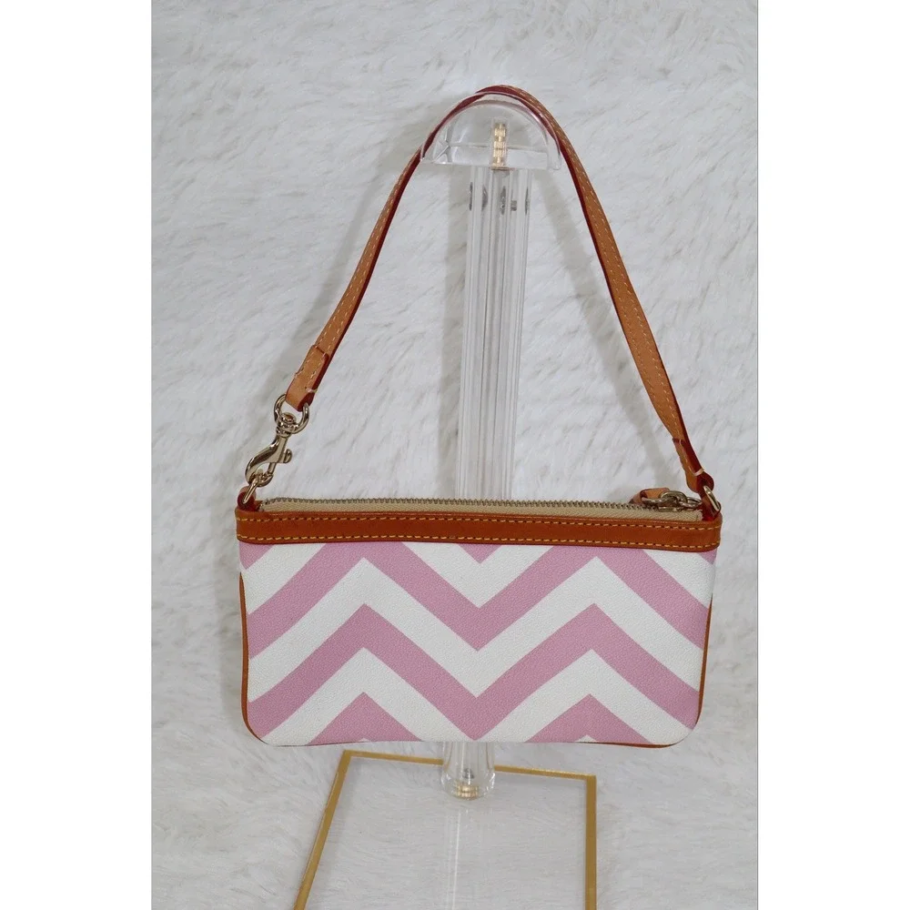 Dooney & Bourke Chevron Stripe Pink & White Wristlet/Clutch
